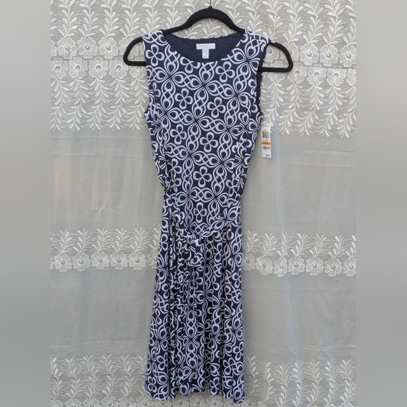 Charter Club Navy and White Patterned Dress, P/Small - Picture 1 of 15